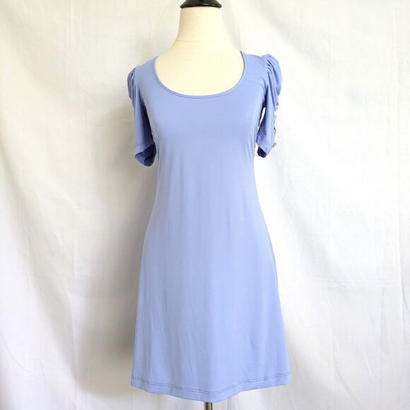 Juicy Couture Swimsuit Cover Up Mini Dress XS Blue Puff Sleeves Heart Buttons - Picture 2 of 15